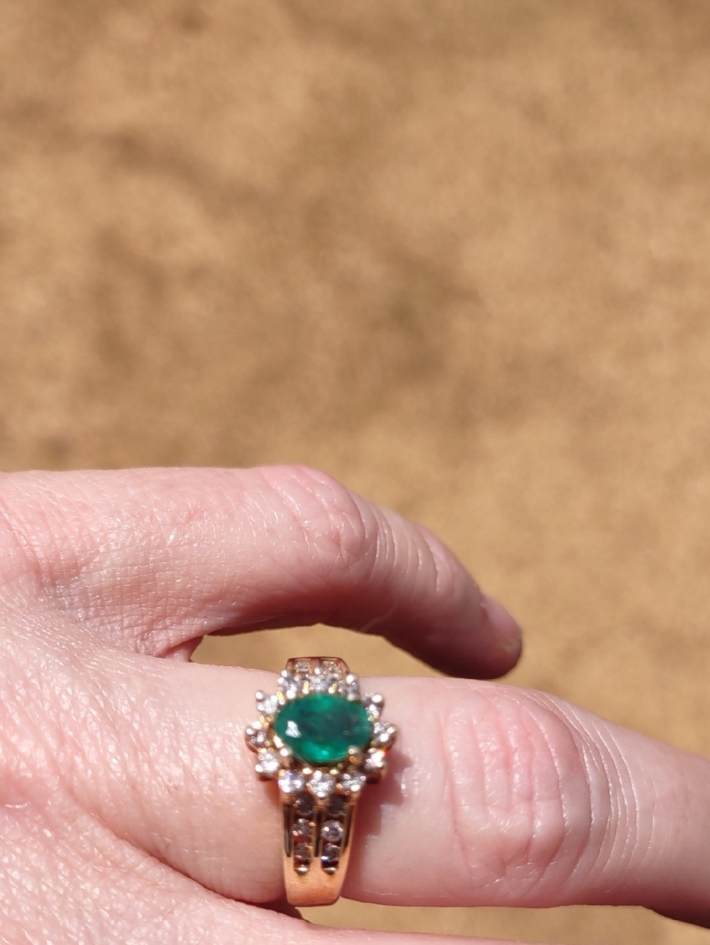 Emerald And Natural Diamond Halo Ring with Diamond Accents 14kt Yellow Gold - Picture 5 of 11